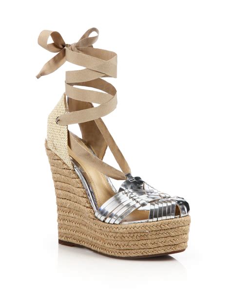 Lyst Schutz Ema Glitter Espadrille Platform Wedge Sandals In Metallic