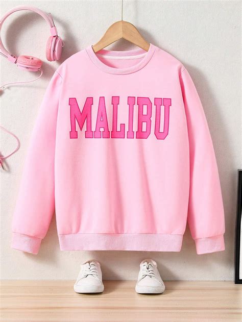 Tween Girl Letter Graphic Thermal Lined Sweatshirt Shein Usa