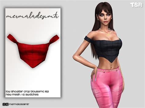 Sims Low Shoulder Crop Blouse Mc By Mermaladesimtr New Mesh