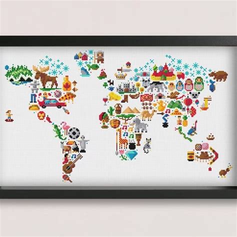 World Map Cross Stitch Pattern Etsy