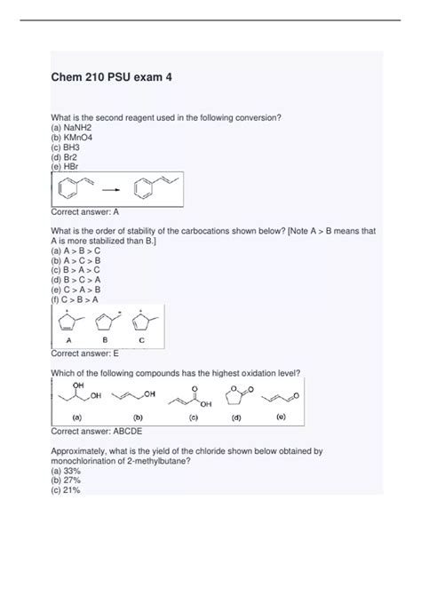 Organic Chemistry I Practice Question For Exam Chem Psu Exam