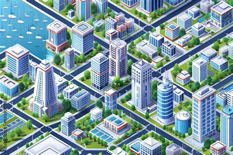 isometric 3d city map with buildings streets and landmarks modern urban ...