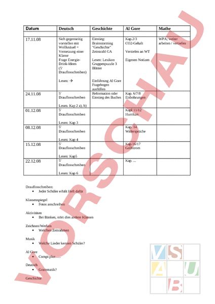 Arbeitsblatt Grobplanung Administration Methodik Unterrichtsplanung