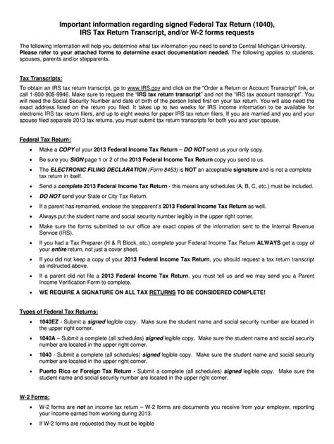 Fillable Online Cmich IRS Tax Return Transcript And Or W 2 Forms