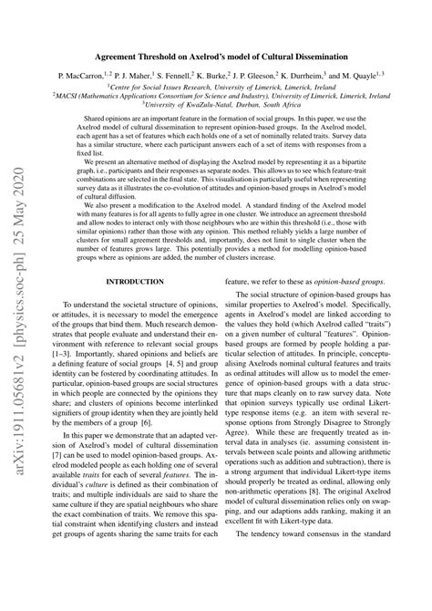 (PDF) Agreement Threshold on Axelrod's model of Cultural Dissemination