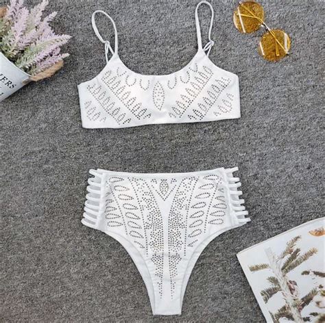 Two Pieces Women S Ruffles Swimwear Bandage Knitted Bra Thong Bikini