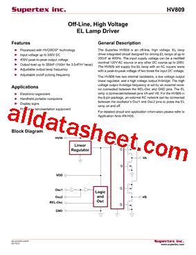 HV809K2 G Datasheet PDF Supertex Inc