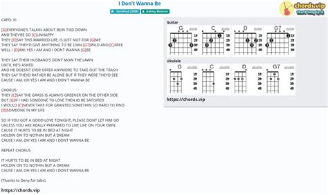 Chord I Dont Wanna Be Tab Song Lyric Sheet Guitar Ukulele