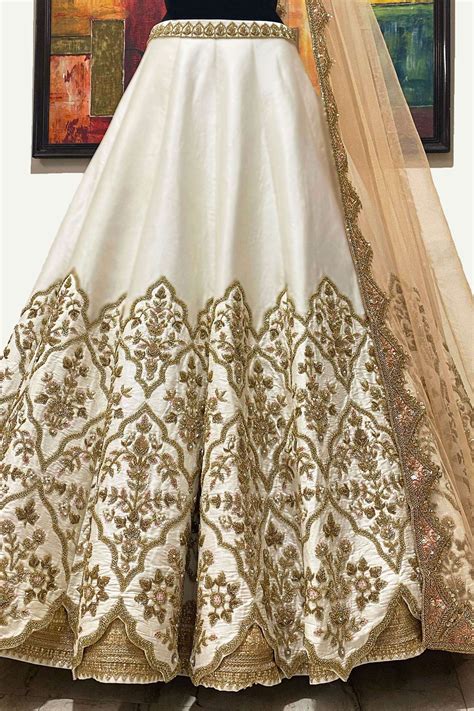 Buy Riantas White Silk Taffeta Embroidered Lehenga Set Online Aza