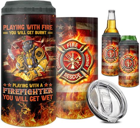 Winorax Firefighter Tumbler 4 In 1 Can Cooler Stainless Steel Insulated