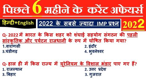 Last 6 Months Current Affairs 2022 Most Important Current Affairs