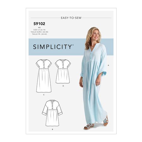 Simplicity 9102 Misses Caftan Dresses