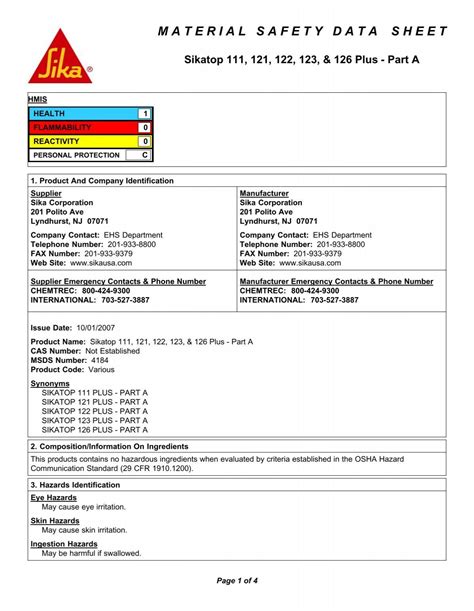 Sikatop 121 Plus Msds Brock White