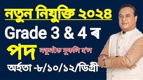 নতুন নিযুক্তি ২০২৪ Assam Job News Assam Job 2024 Assam Govt Grade