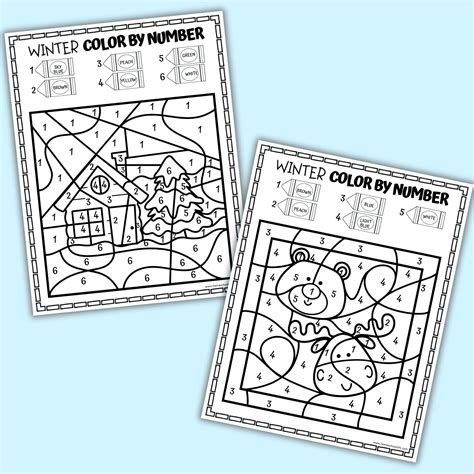 winter color  number worksheets