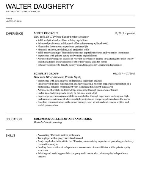 Private Equity Associate Resume Samples Velvet Jobs