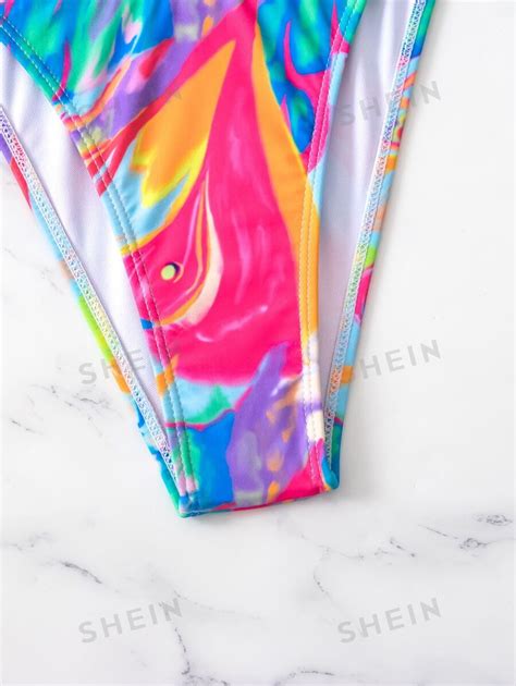 Shein Swim Conjunto De Bikini Colorido Sujetador Con Aros Y Parte