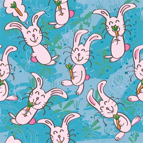 Seamless Pattern White Rabbit Bunny Face Chicken Easter Egg Cute