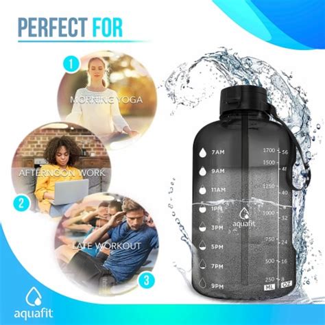 AQUAFIT Half Gallon Water Bottle with Straw, Motivational Water Bottle with Time Marker Gray ...