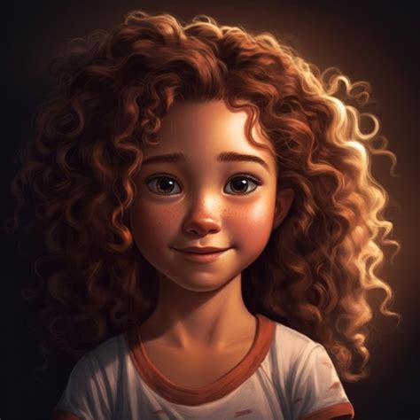 Premium AI Image | A cartoon drawing of a girl with curly brown hair.