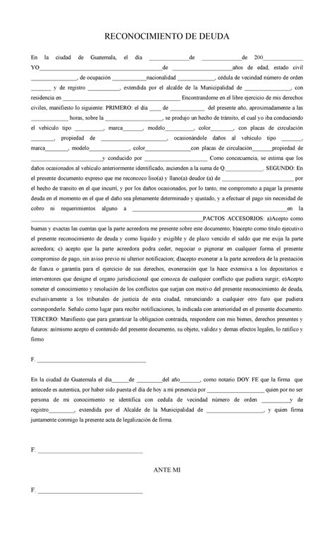 Acta De Reconocimiento De Deuda Guatemala Notariado Studocu