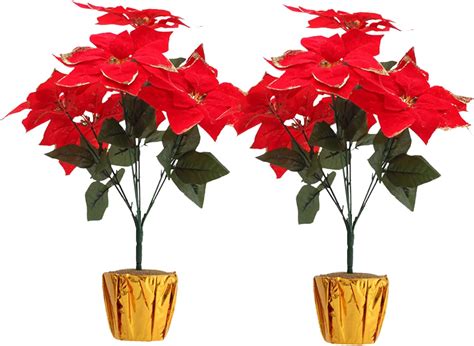 Wnvivi 2pack Artificial Poinsettia Potted Plantspoinsettia Plant Christmas