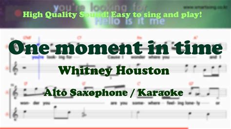 One Moment In Time Whitney Houston Alto Saxophone Sheet Music Bb Key Karaoke Easy Solo