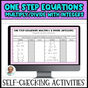 One Step Equations With Integers Multiply Divide Digital Sticker Reveal