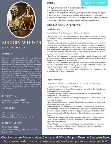 Legal Secretary Resume Samples And Templates Pdfdoc 2023 Legal Secretary Resumes Bot Resume