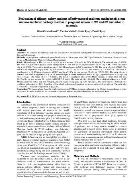 Pdf Comparison Of Intravenous Iron Sucrose With Oral Iron In Pregnant