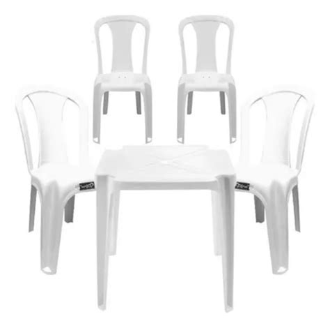 Conjunto 1 Mesa 4 Cadeiras Plástica Bar Festa Jantar Branca Cor Branco