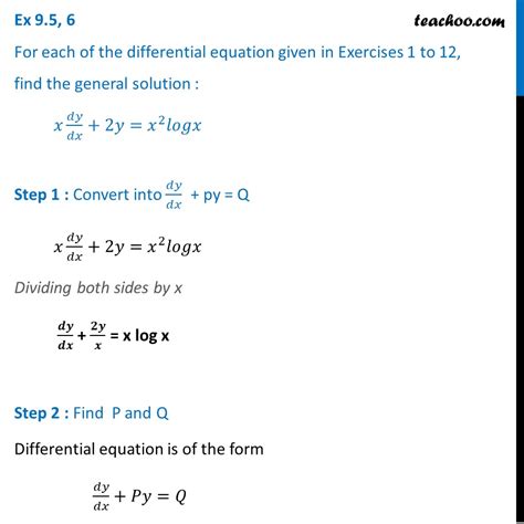 Ex 9 5 6 Find General Solution X Dy Dx 2y X2 Log X