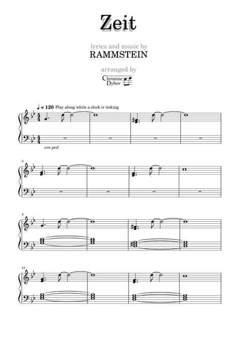 Zeit Arr Christine Dybov By Rammstein Sheet Music For Piano Solo At