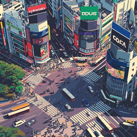 Ilustración Del Vector De Cruce De Tokio Y Shibuya Vector Premium