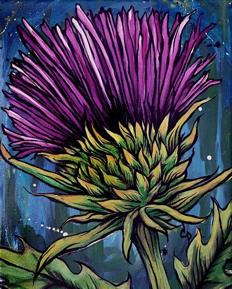 Scottish Thistle Art Poster Print From Original Painting By Etsy