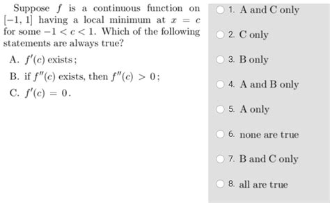 Solved Suppose F Is A Continuous Function On 1 A And C Only