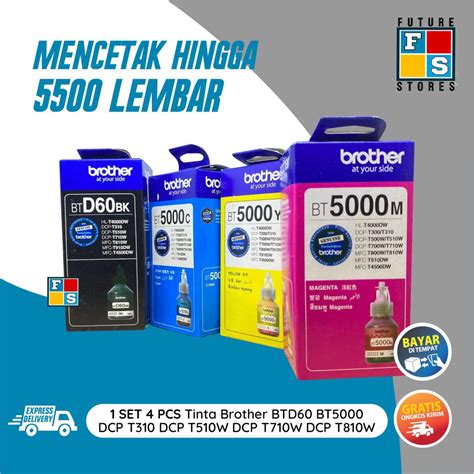 Jual Tinta Printer Brother 1 Set 4 Pcs Isi Ulang Refil BTD60 BT5000 DCP