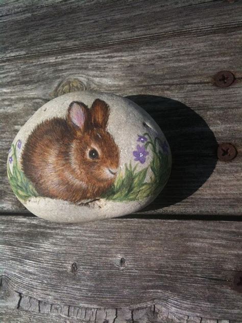 Woodland Brown Rabbit Painted Rock Rabbit Painting Painted Rock