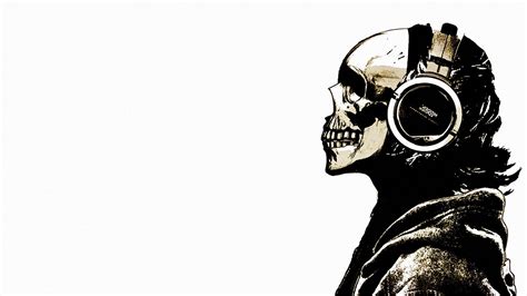 Skull wearing headphones artwork, skull, headphones, music, skeleton HD ...