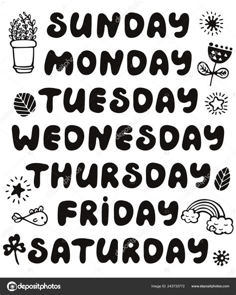 Days Of The Week Black And White Clipart