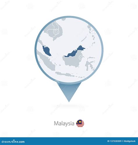 Map Pin with Detailed Map of Malaysia and Neighboring Countries Stock ...