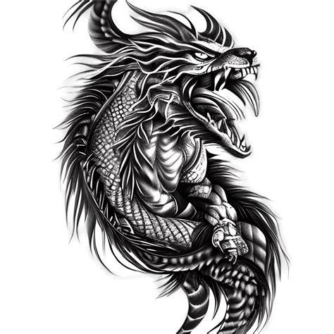 Tattoo Design Sleeve Japanese Dragon Tiger Fight · Creative Fabrica