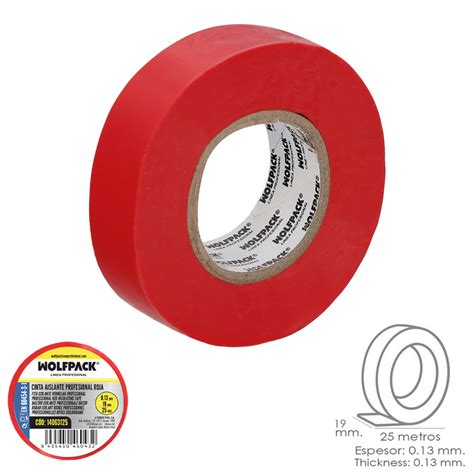 Cinta Aislante Profesional Roja Espesor 0 13 Mm Ancho 19 Mm Rollo 25