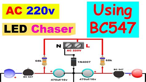 Simple Inventions AC 220v LED Flasher Circuit Using BC 547