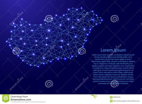 Kaart Van Hongarije Van Veelhoekige Blauwe Lijnen Gloeiende Sterren