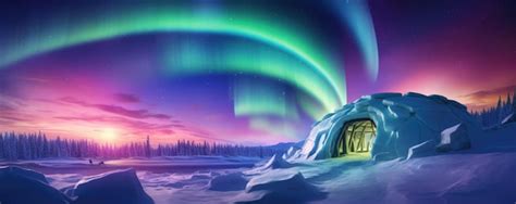 Premium AI Image | Igloo ice hotel with aurora borealis during magic ...