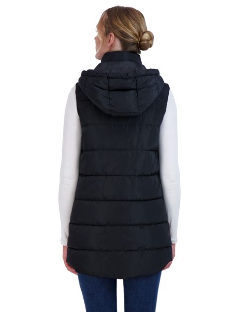 Sebby Collection Womens Long Puffer Vest With Detachable Hood