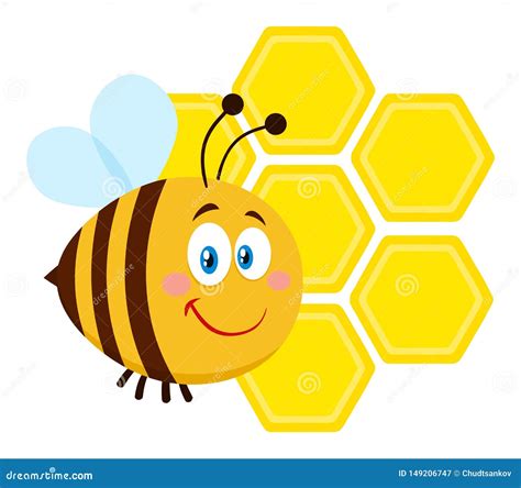 Vuelo Sonriente De La Abeja Del Personaje De Dibujos Animados De La