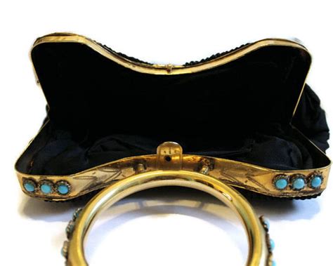 Black Evening Bag With Ornate Brass Handle Decorated With Faux - Etsy