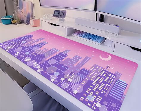 Pixel Vaporwave Mousepad Neon Tokyo Street Bit Art Purple Japanese